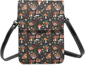 Small Crossbody Bags for Women, Leather Mushroom With Snails Cell Phone Cross Body Bag Wallet Purses