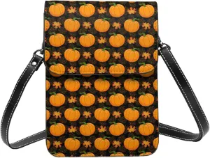 Small Crossbody Bags for Women, Leather Orange Pumpkin And Autumn Maple Cell Phone Cross Body Bag Wallet Purses