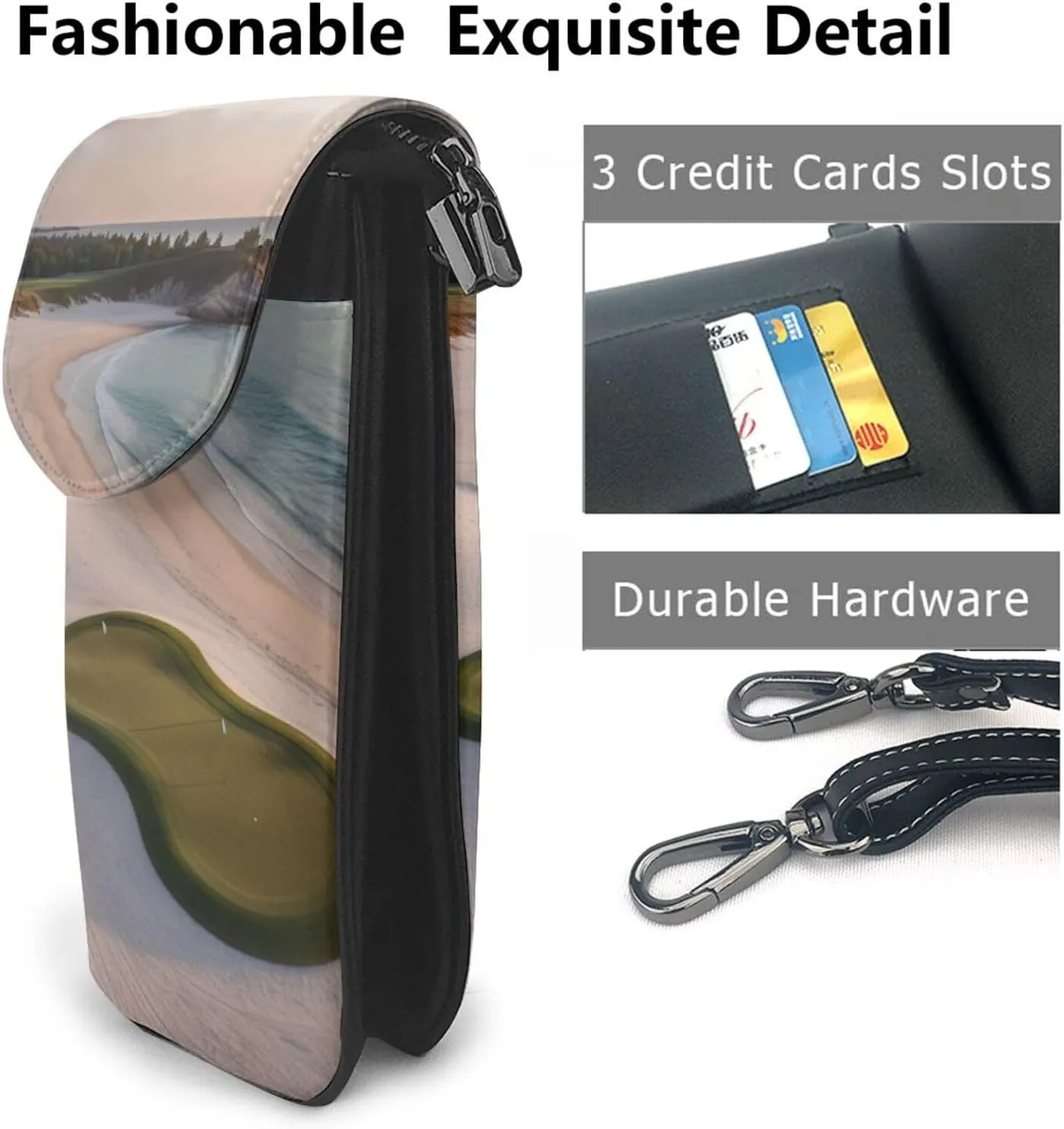 Small Crossbody Bags for Women,Leather Shoulder Bag for Cell Phone Purse with Strap and Beach Golf Course Printed