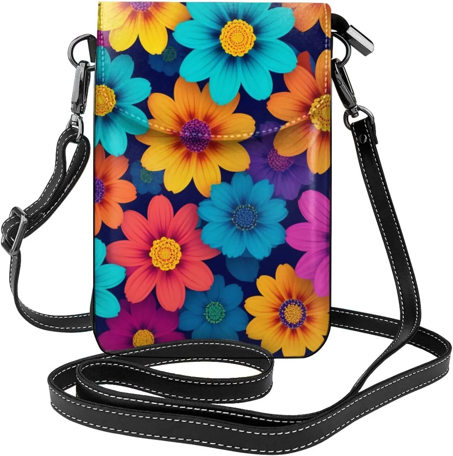 Small Crossbody Bags for Women,Leather Shoulder Bag for Cell Phone Purse with Strap and Colorful Life Trees Printed