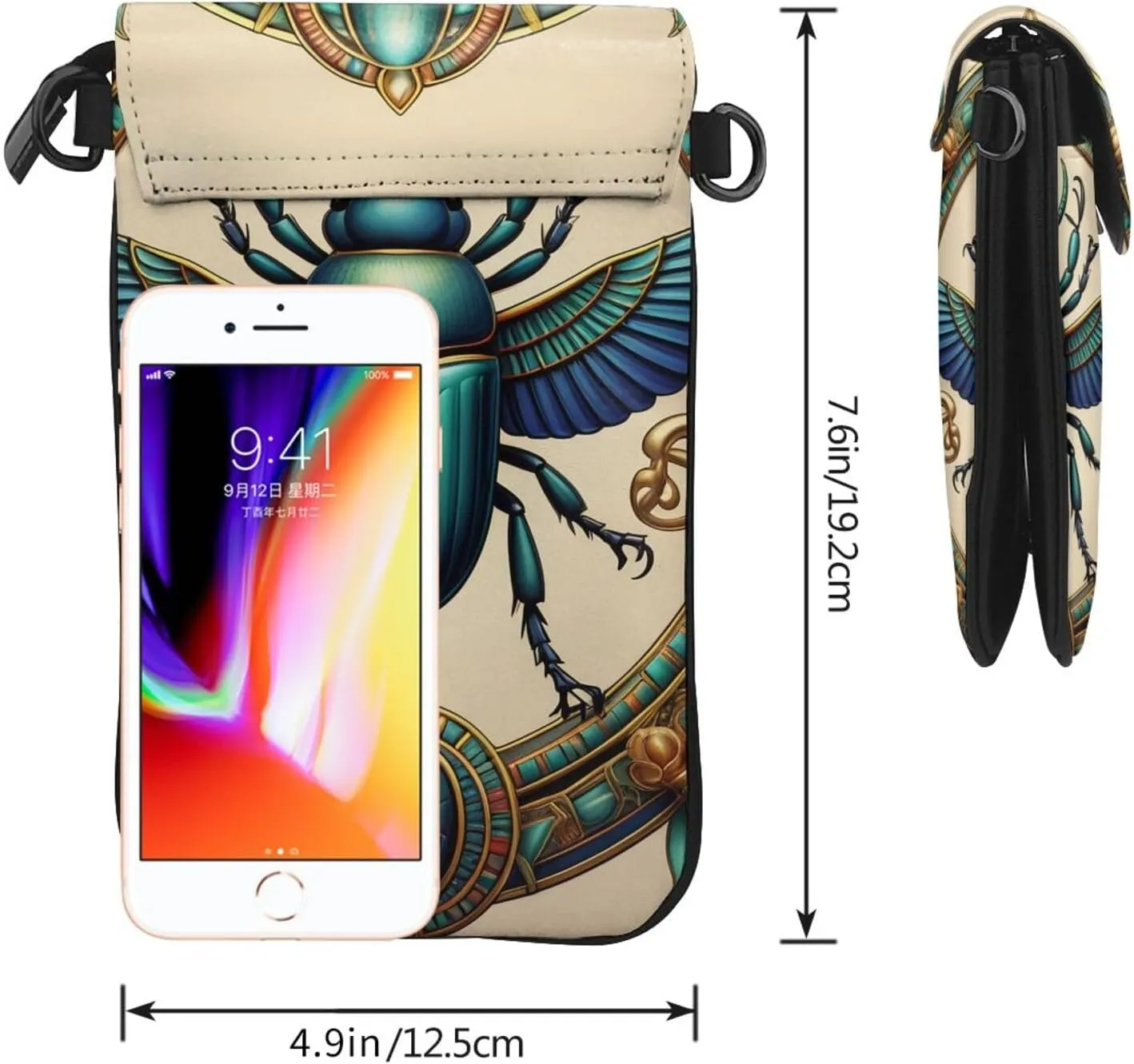 Small Crossbody Bags for Women,Leather Shoulder Bag for Cell Phone Purse with Strap and Gold Bling Printed