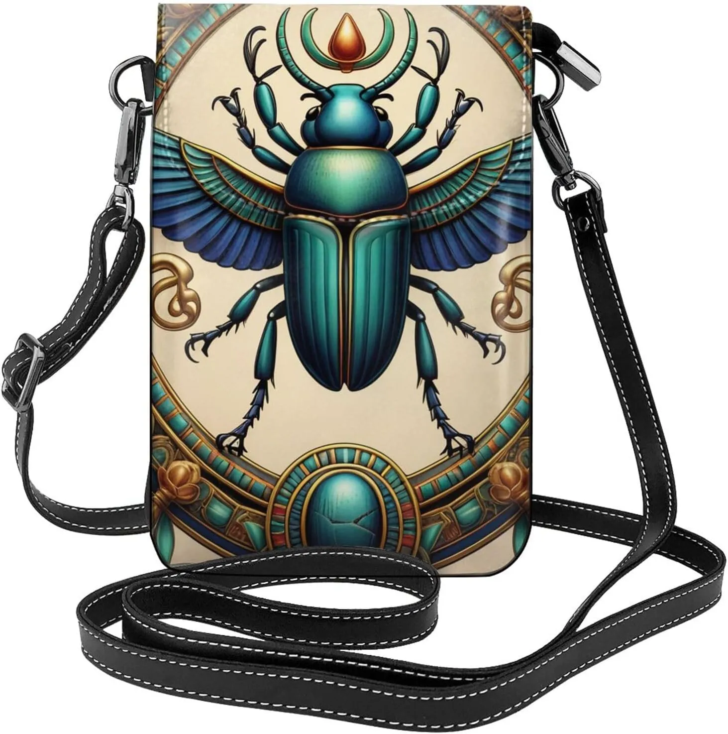 Small Crossbody Bags for Women,Leather Shoulder Bag for Cell Phone Purse with Strap and Gold Bling Printed