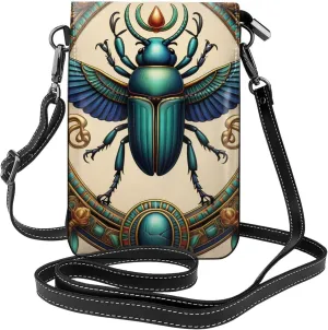 Small Crossbody Bags for Women,Leather Shoulder Bag for Cell Phone Purse with Strap and Gold Bling Printed