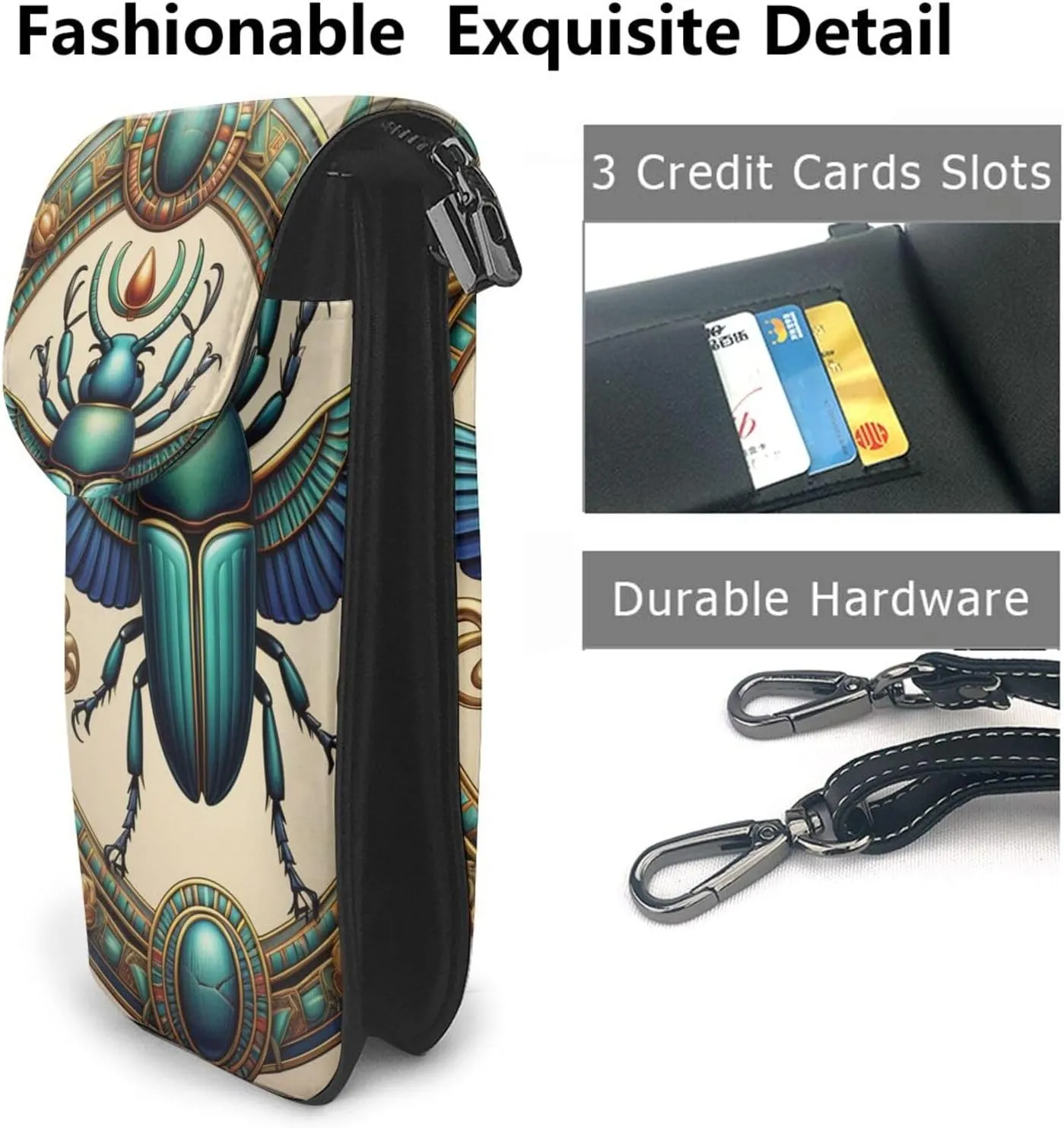 Small Crossbody Bags for Women,Leather Shoulder Bag for Cell Phone Purse with Strap and Gold Bling Printed
