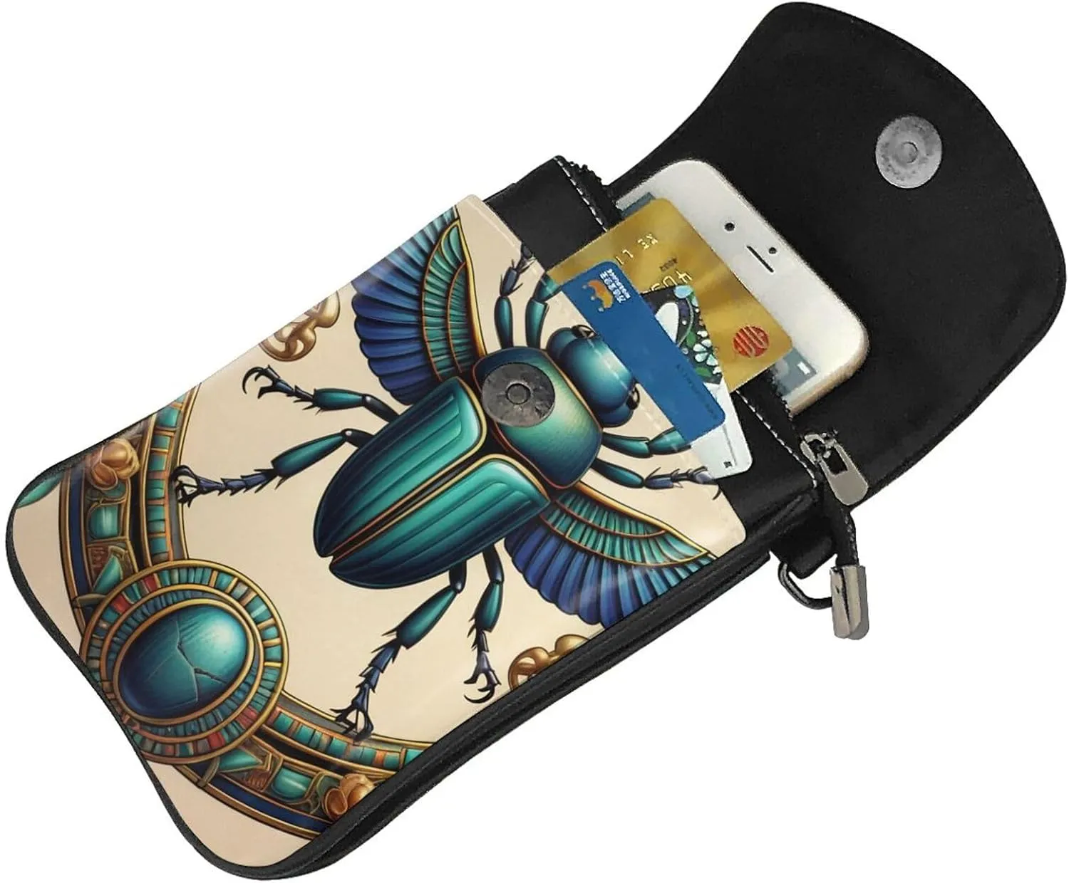 Small Crossbody Bags for Women,Leather Shoulder Bag for Cell Phone Purse with Strap and Gold Bling Printed