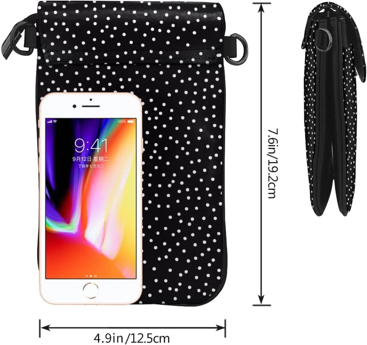 Small Crossbody Bags for Women,Leather Shoulder Bag for Cell Phone Purse with Strap and Polka Dot Printed