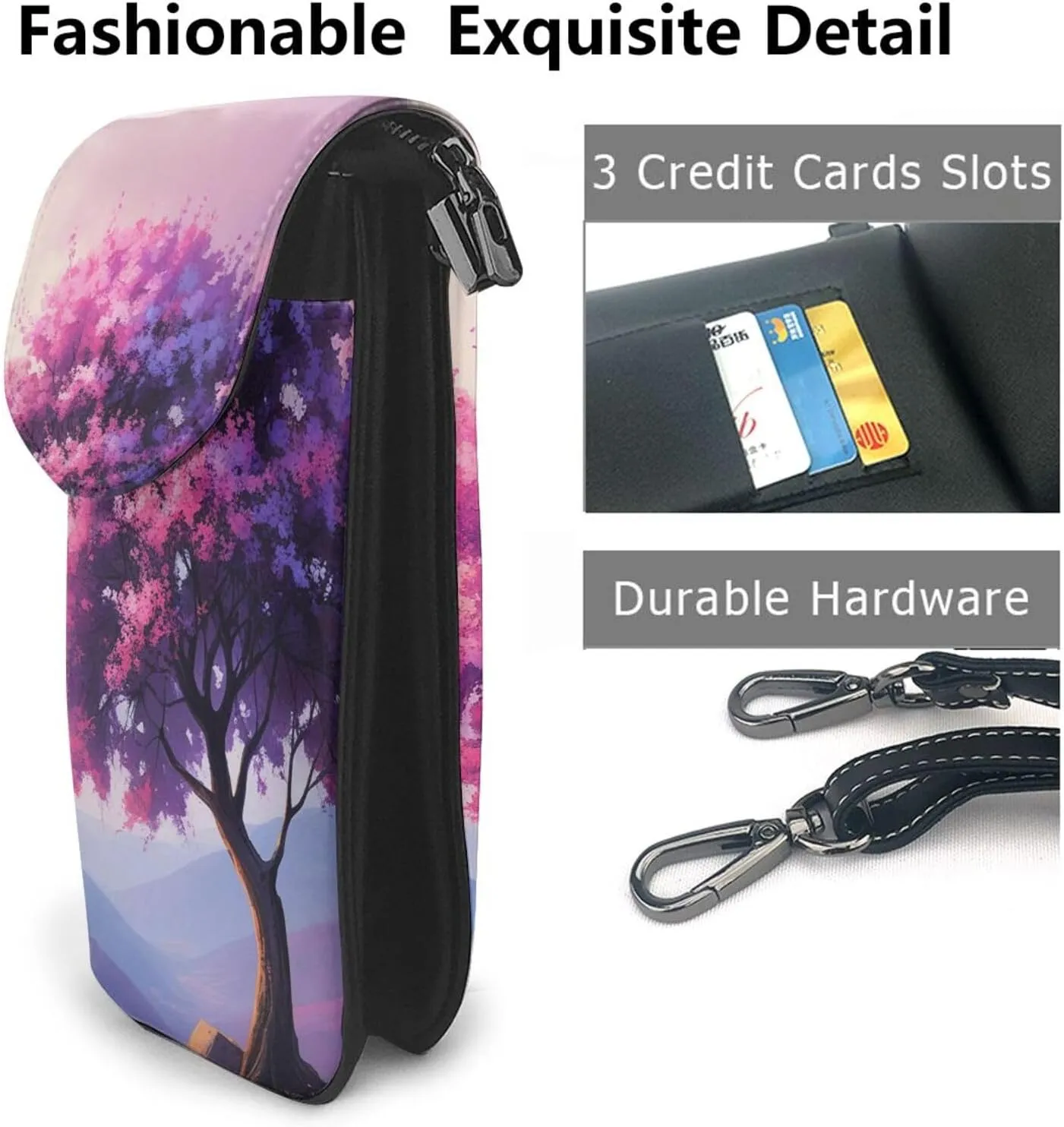 Small Crossbody Bags for Women,Leather Shoulder Bag for Cell Phone Purse with Strap and Rainbow Hearts Printed
