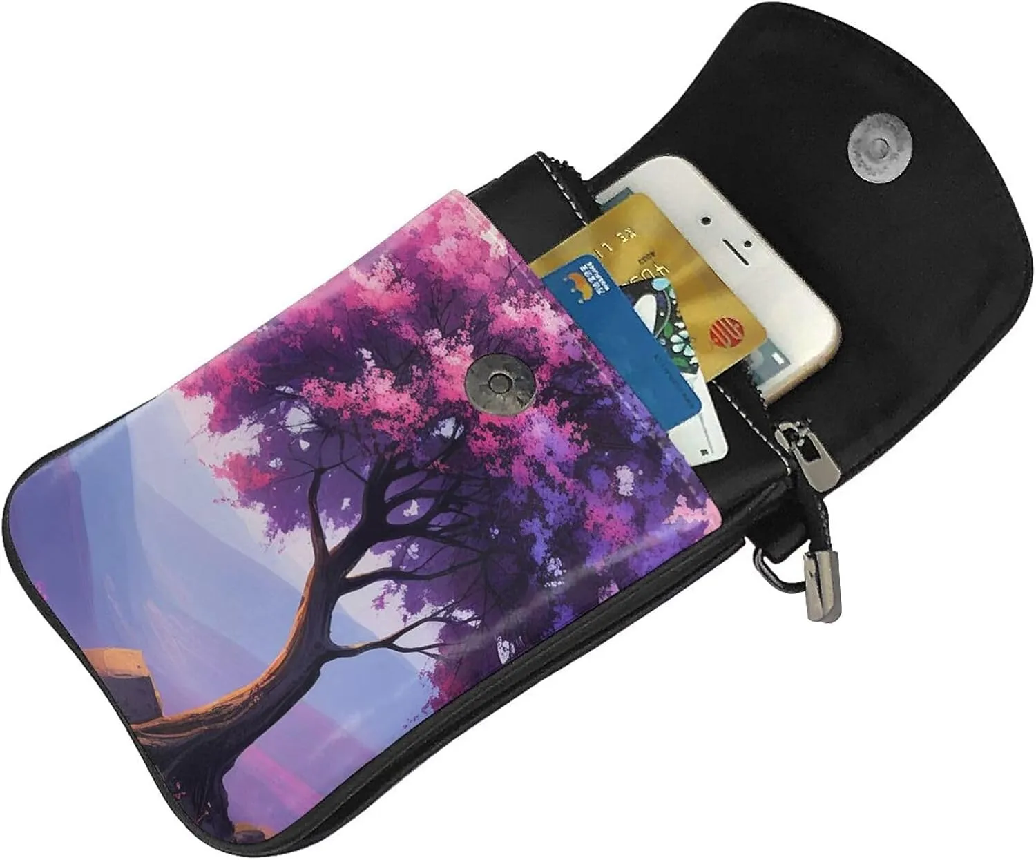 Small Crossbody Bags for Women,Leather Shoulder Bag for Cell Phone Purse with Strap and Rainbow Hearts Printed