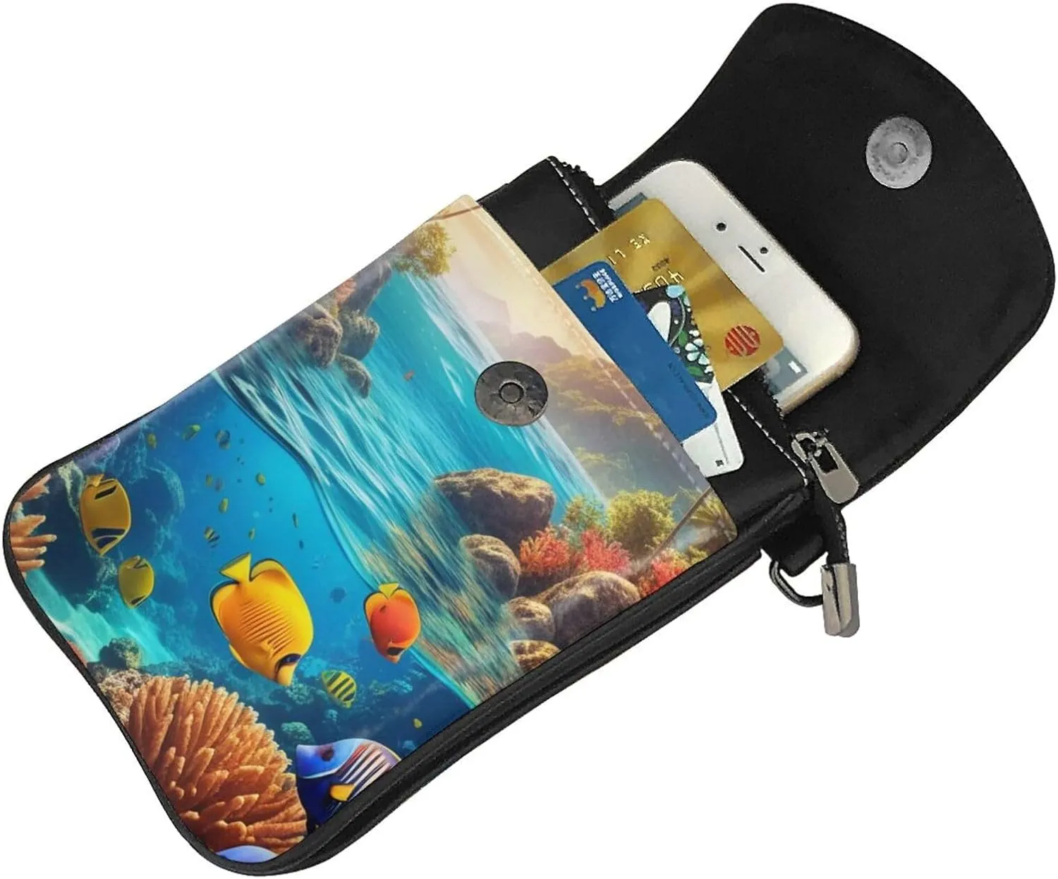 Small Crossbody Bags for Women,Leather Shoulder Bag for Cell Phone Purse with Strap and Tropical tree Printed