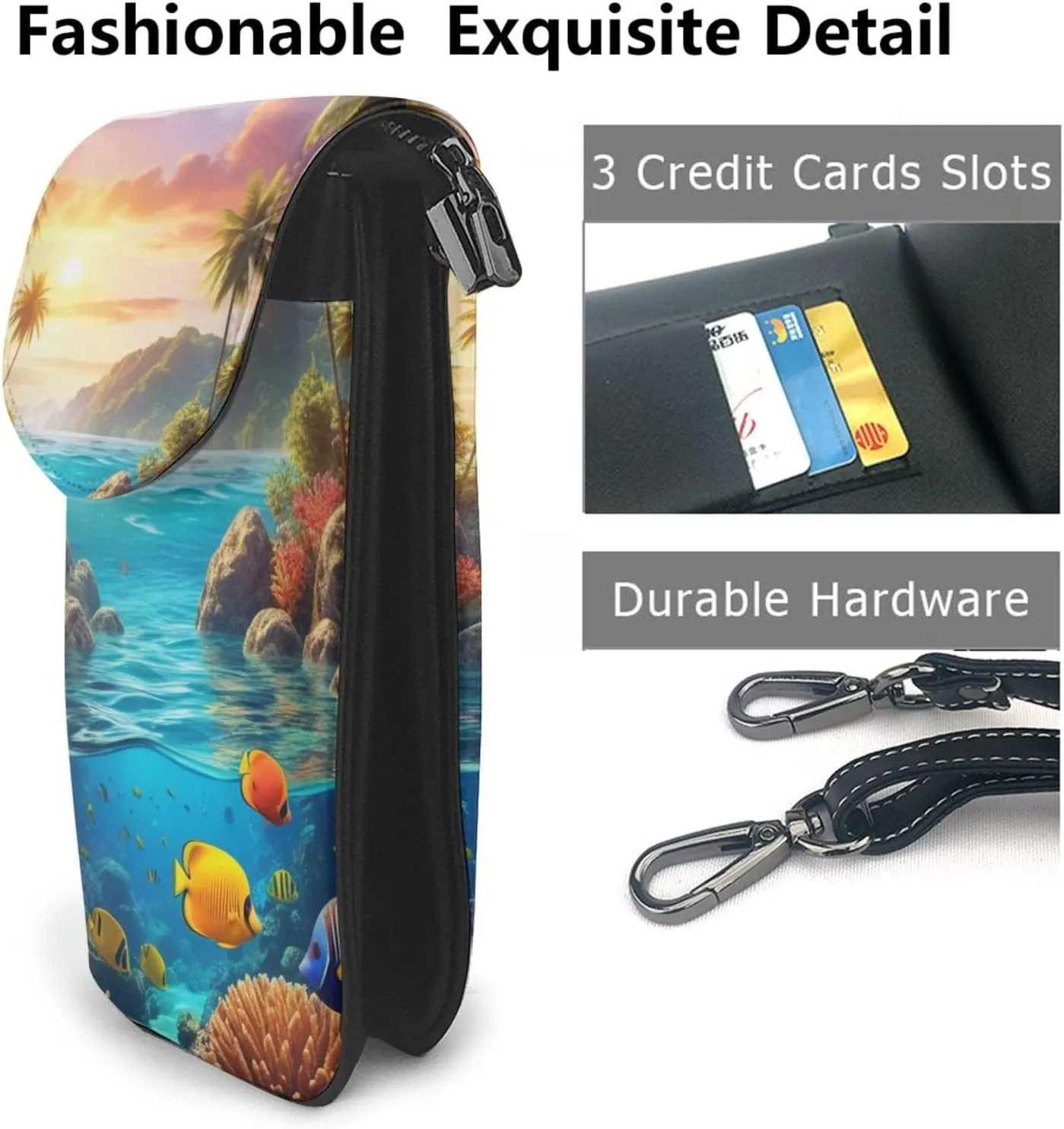 Small Crossbody Bags for Women,Leather Shoulder Bag for Cell Phone Purse with Strap and Tropical tree Printed