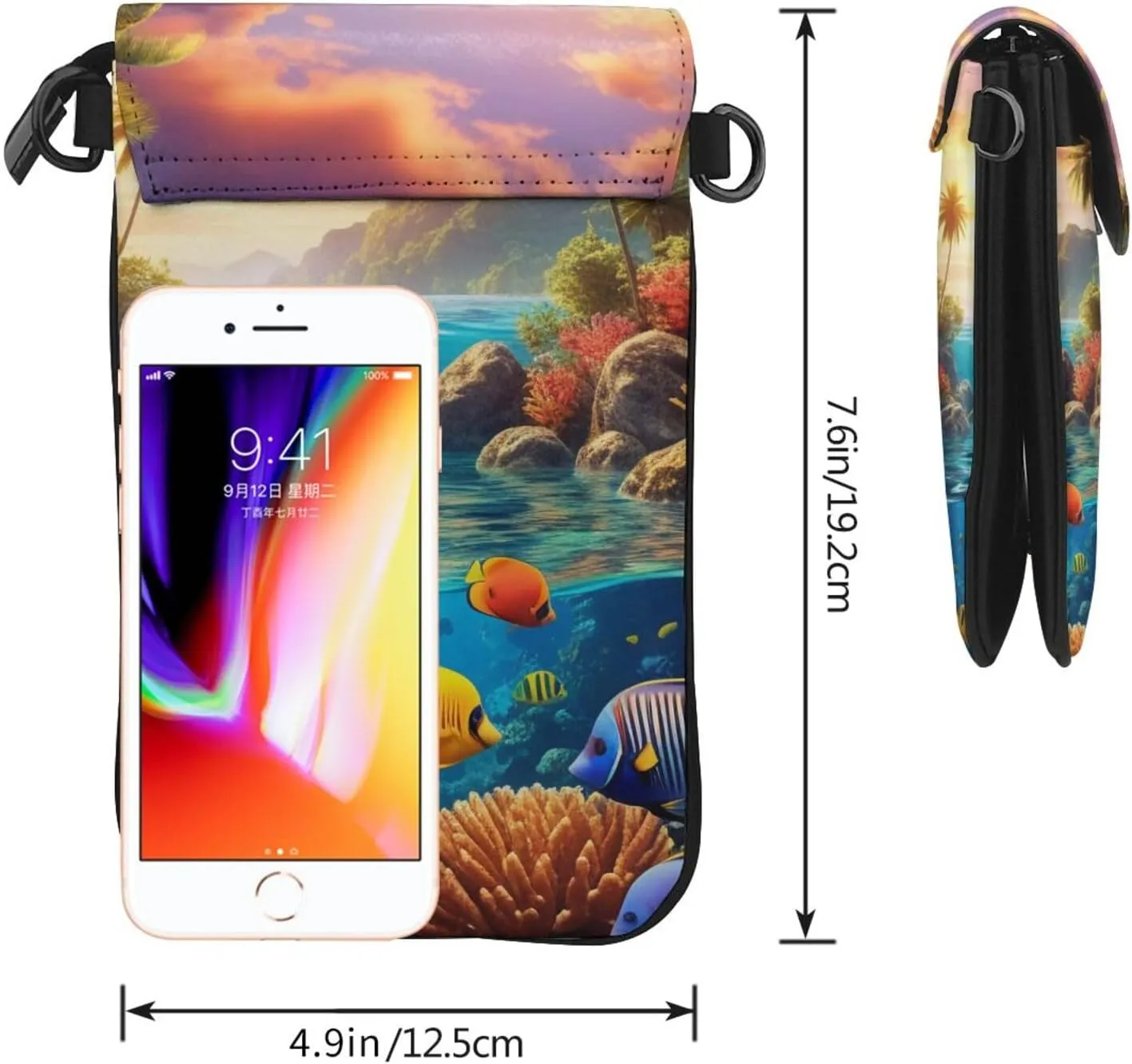 Small Crossbody Bags for Women,Leather Shoulder Bag for Cell Phone Purse with Strap and Tropical tree Printed