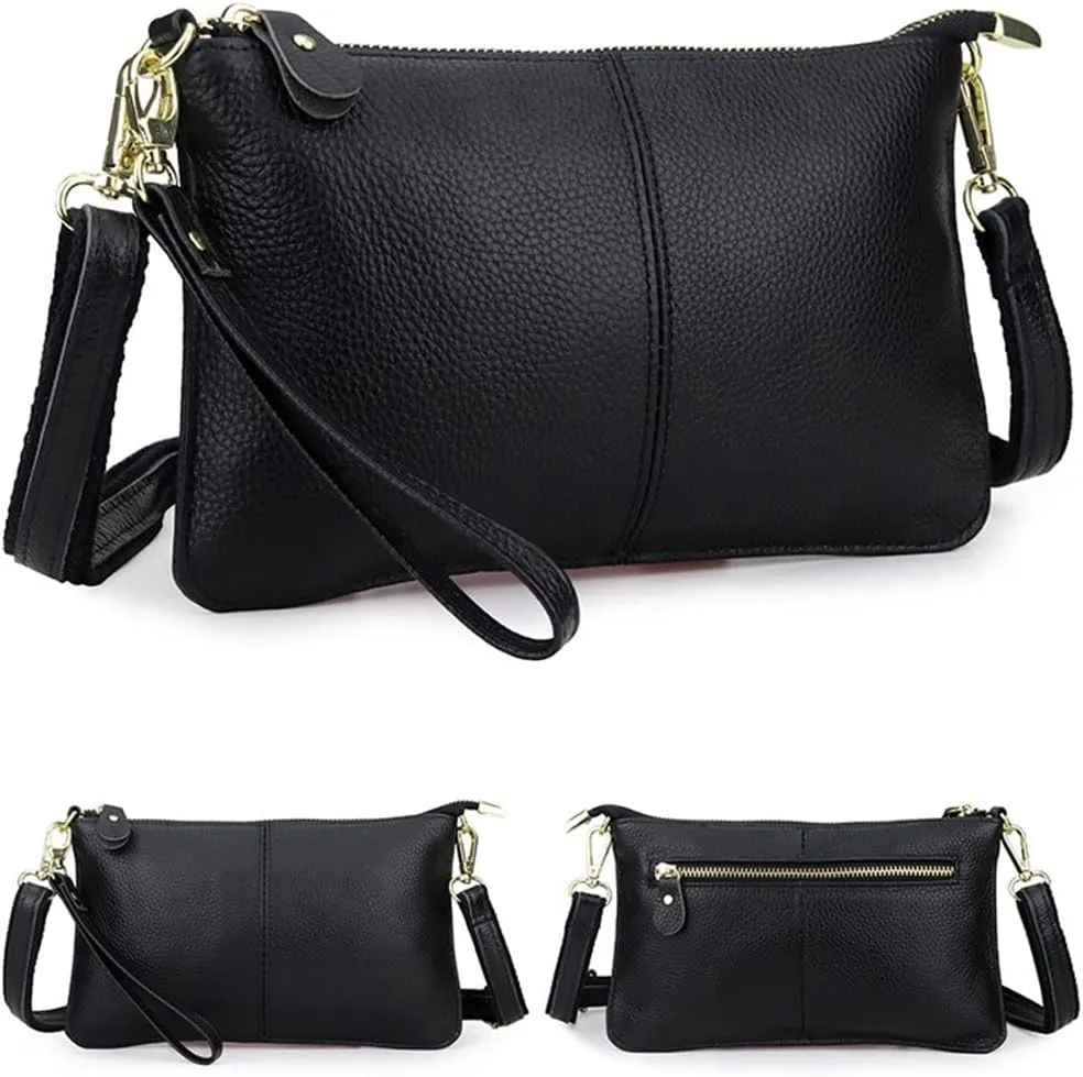 Small Leather Crossbody Bag for Women, Cell Phone Cross Body Black Purses Ladies Handbags Shoulder bags Wallet with Wrist Strap