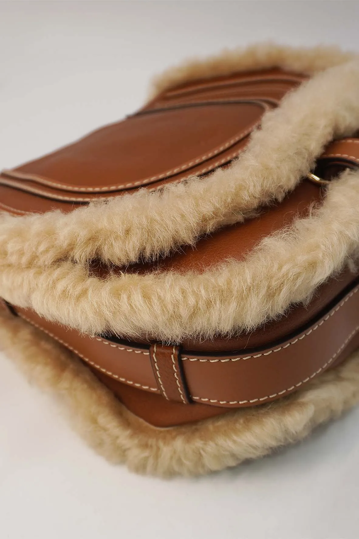 Small Marcie Shearling Bag Brown