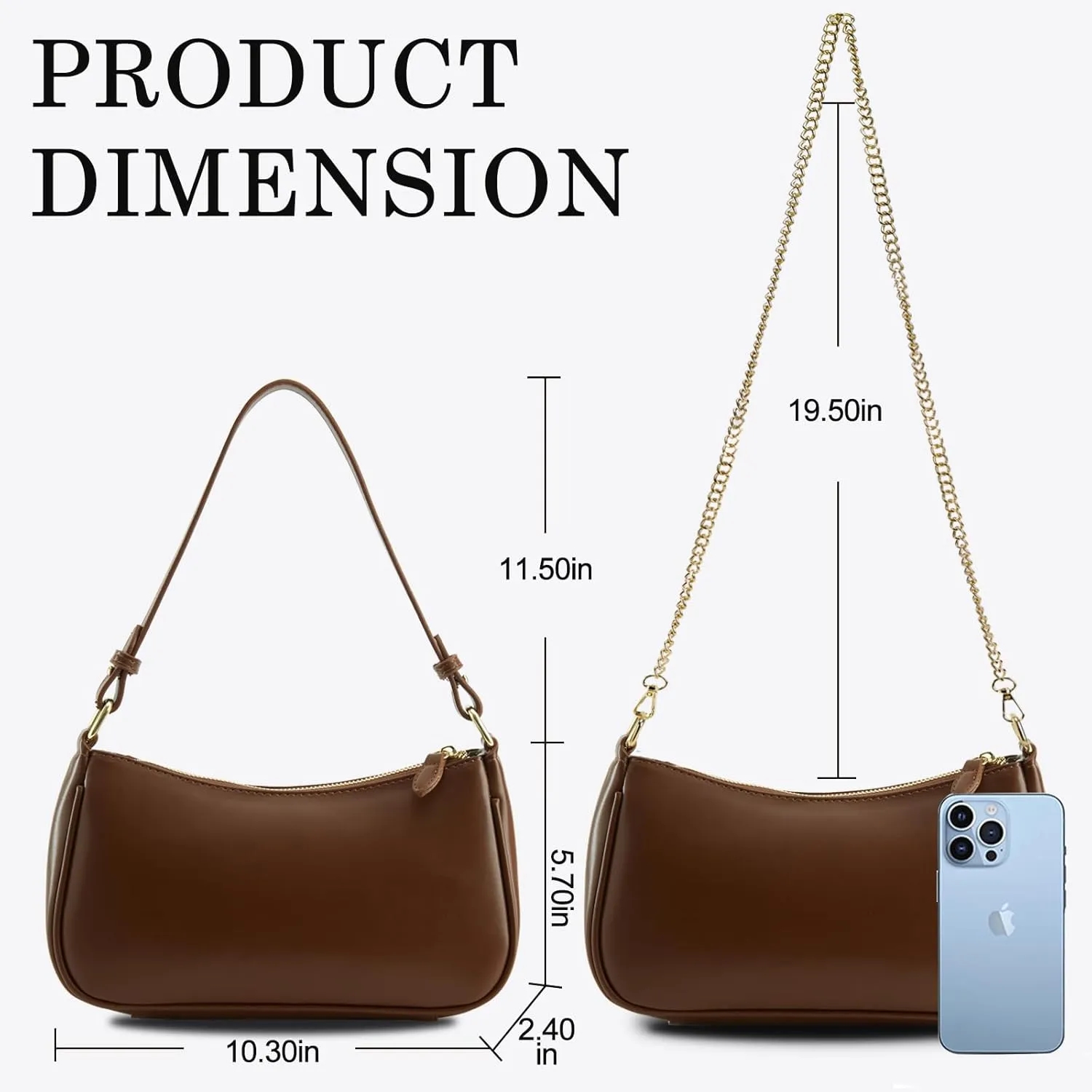 Small Shoulder Bag for women Clutch Purse Handbag with 2 Removable Straps and Zipper Closure Crossbody Bags