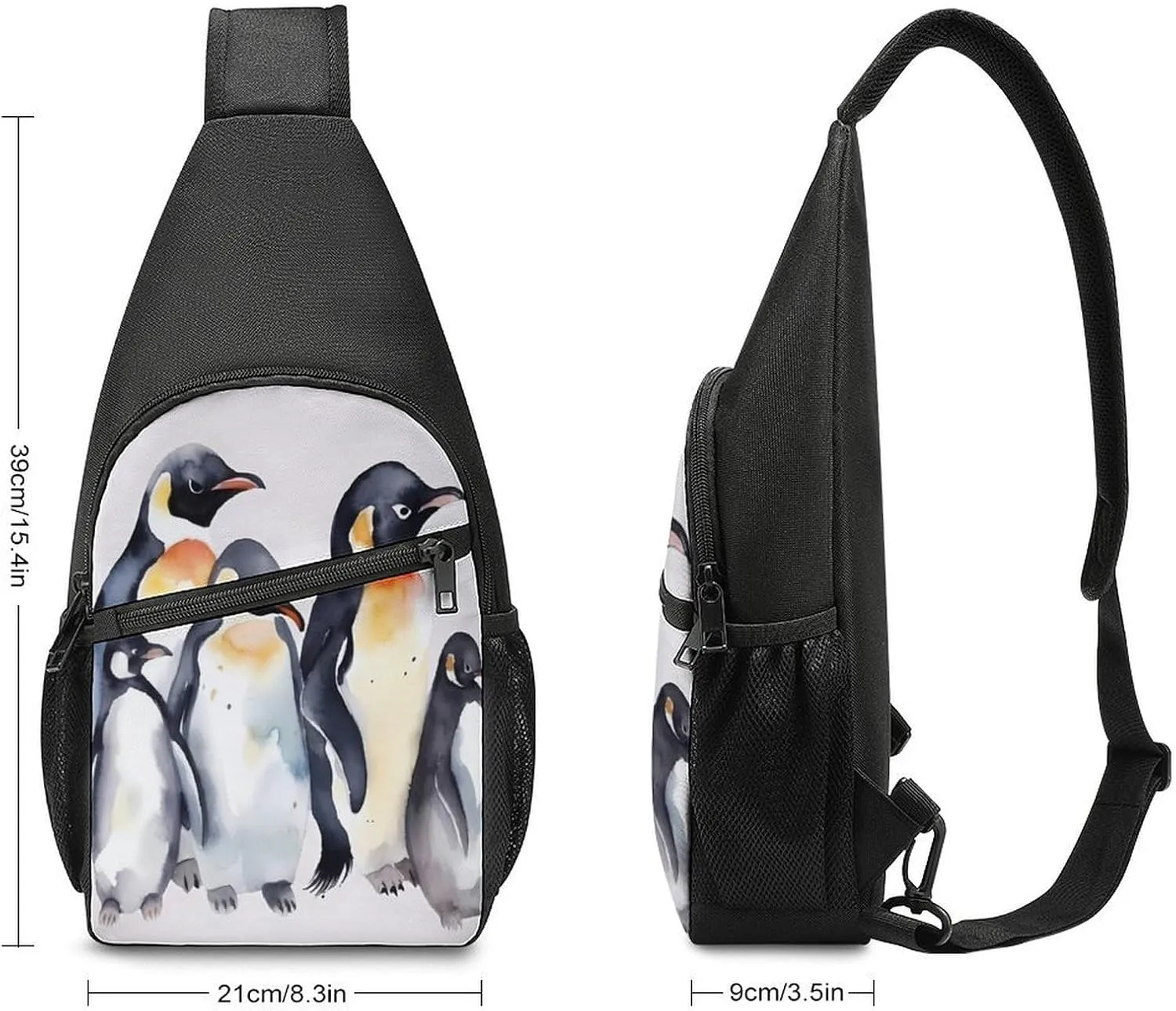 Small Sling Chest Bag Crossbody Bag for Men Women,Animal Penguins Watercolor Pattern Lightweight Gym Daypack for Travel Cycling Hiking