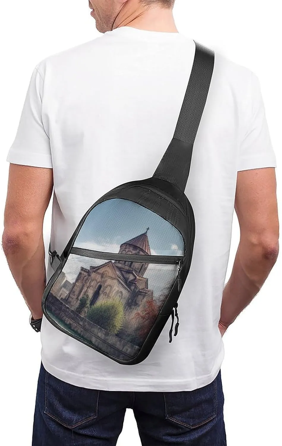 Small Sling Chest Bag Crossbody Bag for Men Women,Armenian Church Lightweight Gym Daypack for Travel Cycling Hiking