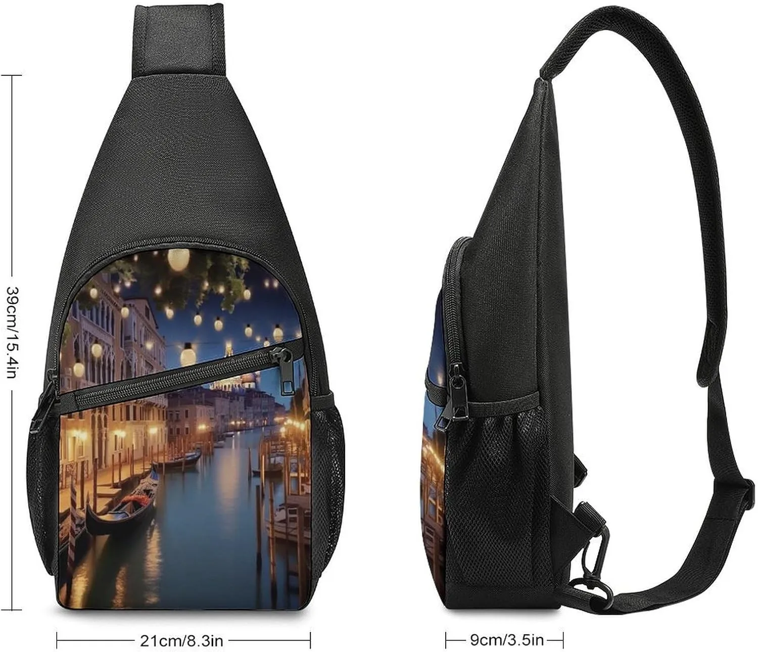 Small Sling Chest Bag Crossbody Bag for Men Women,Beautiful Venice at Night Lightweight Gym Daypack for Travel Cycling Hiking