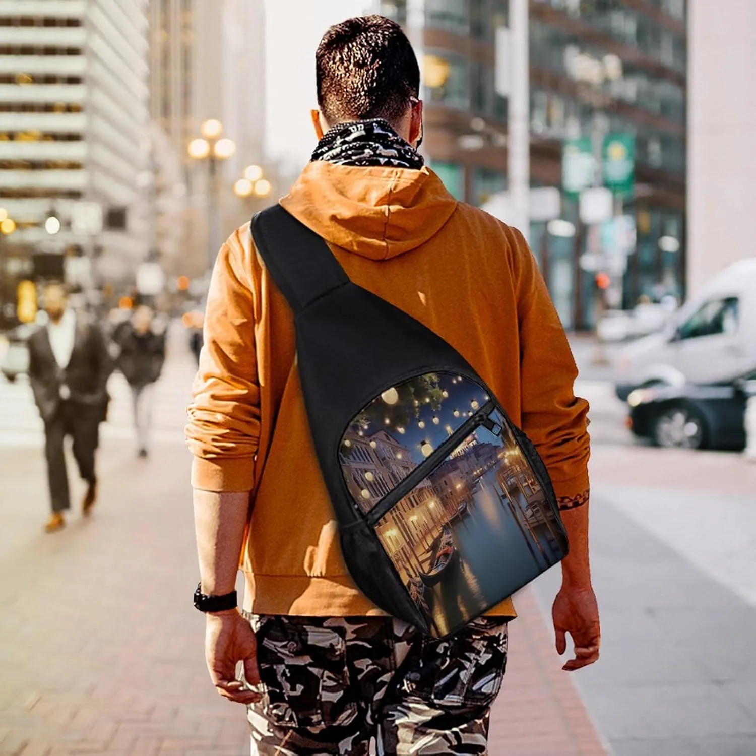 Small Sling Chest Bag Crossbody Bag for Men Women,Beautiful Venice at Night Lightweight Gym Daypack for Travel Cycling Hiking