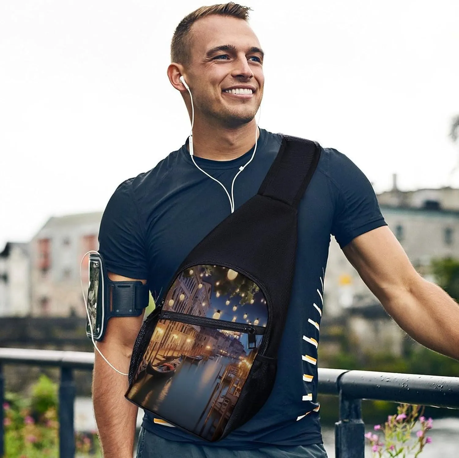 Small Sling Chest Bag Crossbody Bag for Men Women,Beautiful Venice at Night Lightweight Gym Daypack for Travel Cycling Hiking