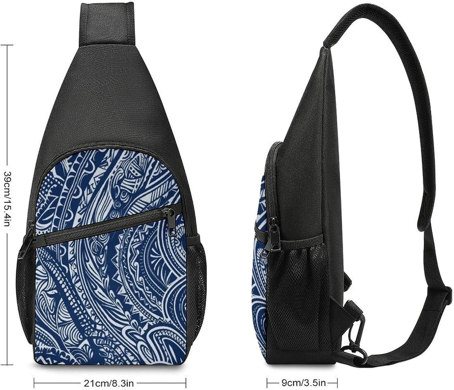 Small Sling Chest Bag Crossbody Bag for Men Women,Blue Polynesian Maori Tribal Pattern Lightweight Gym Daypack for Travel Cycling Hiking