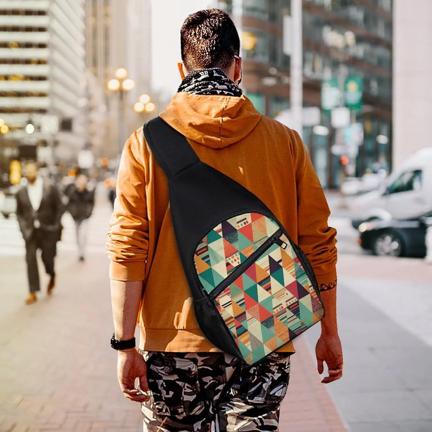 Small Sling Chest Bag Crossbody Bag for Men Women,Bright Colors And Stripes Lightweight Gym Daypack for Travel Cycling Hiking