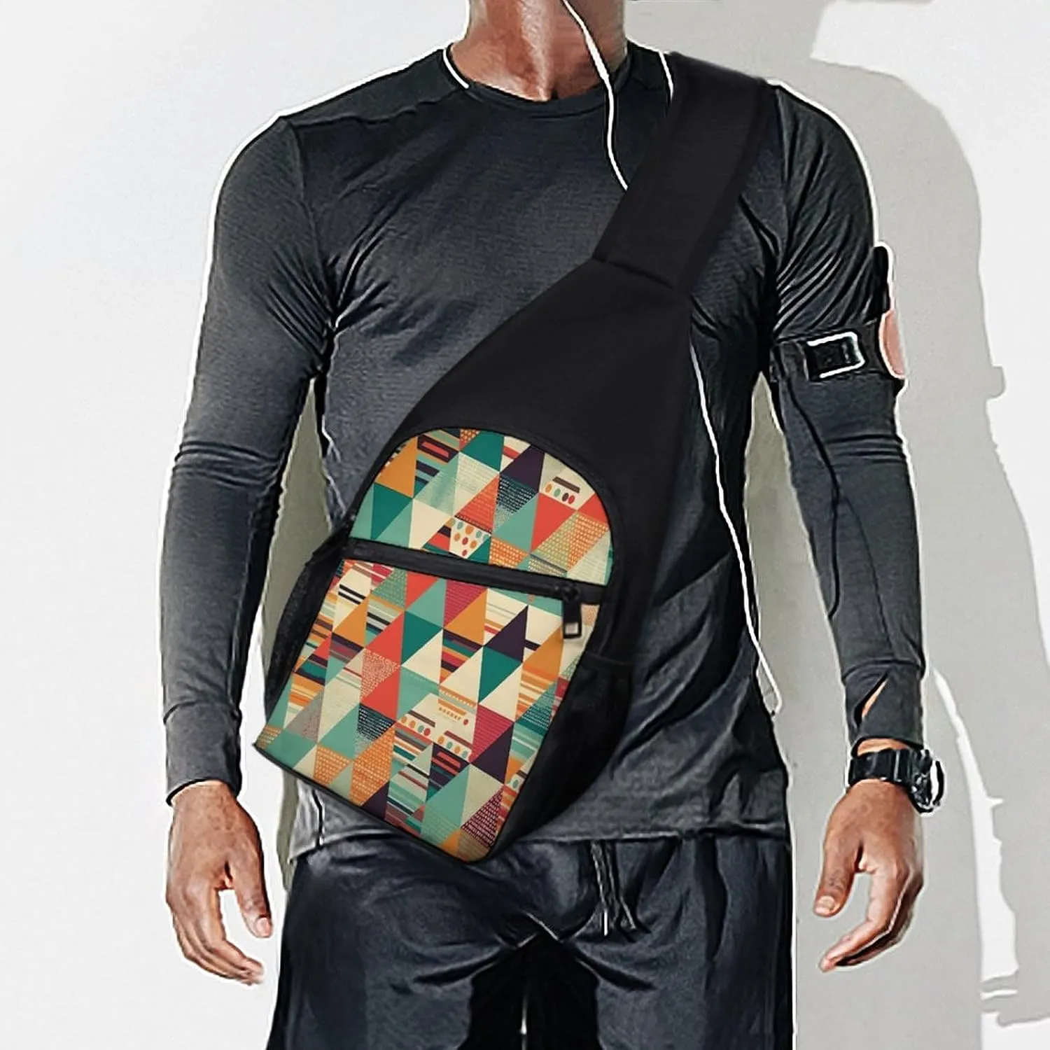 Small Sling Chest Bag Crossbody Bag for Men Women,Bright Colors And Stripes Lightweight Gym Daypack for Travel Cycling Hiking