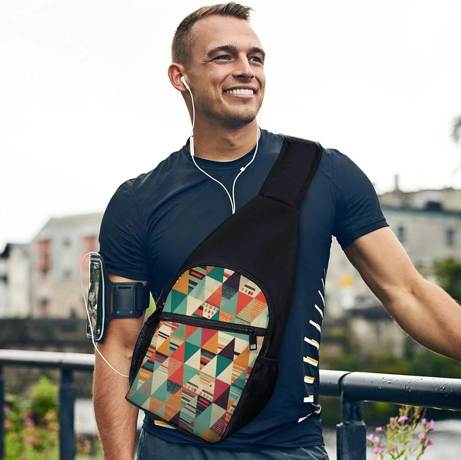 Small Sling Chest Bag Crossbody Bag for Men Women,Bright Colors And Stripes Lightweight Gym Daypack for Travel Cycling Hiking
