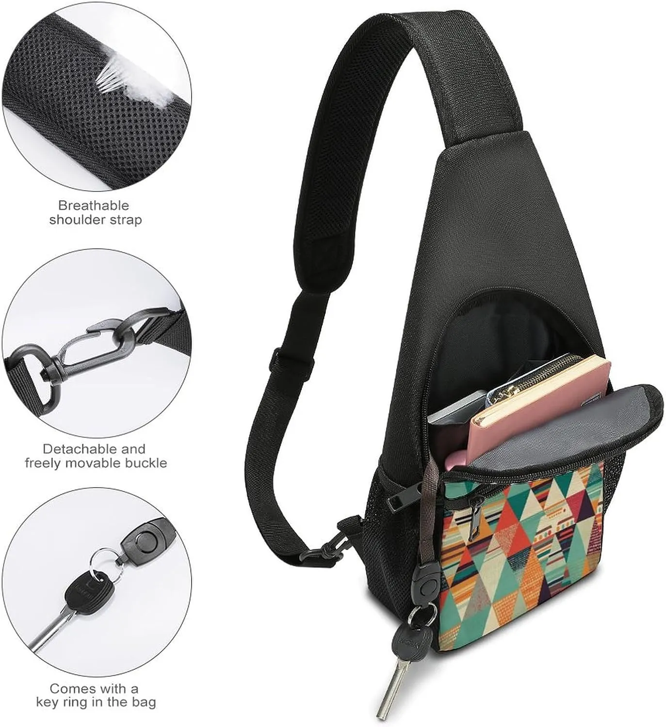 Small Sling Chest Bag Crossbody Bag for Men Women,Bright Colors And Stripes Lightweight Gym Daypack for Travel Cycling Hiking