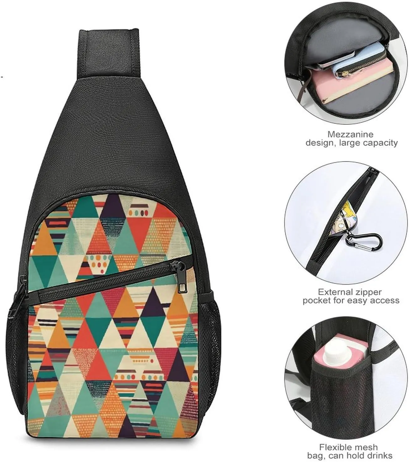 Small Sling Chest Bag Crossbody Bag for Men Women,Bright Colors And Stripes Lightweight Gym Daypack for Travel Cycling Hiking