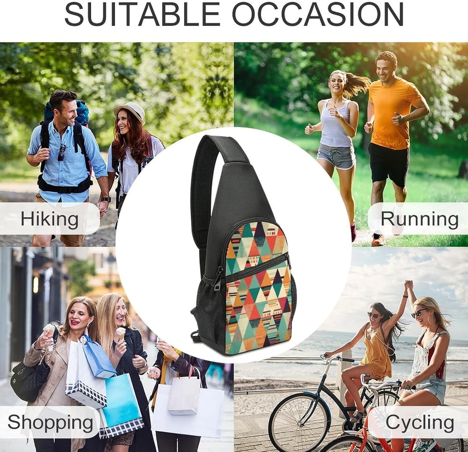 Small Sling Chest Bag Crossbody Bag for Men Women,Bright Colors And Stripes Lightweight Gym Daypack for Travel Cycling Hiking