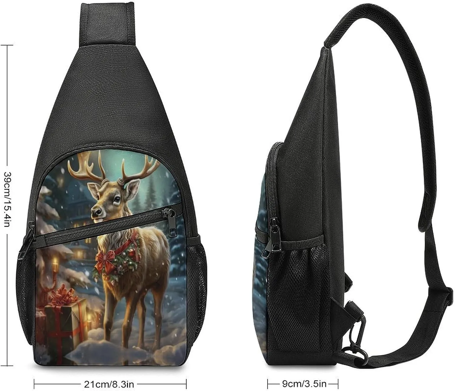 Small Sling Chest Bag Crossbody Bag for Men Women,Christmas Gift Reindeer Lightweight Gym Daypack for Travel Cycling Hiking