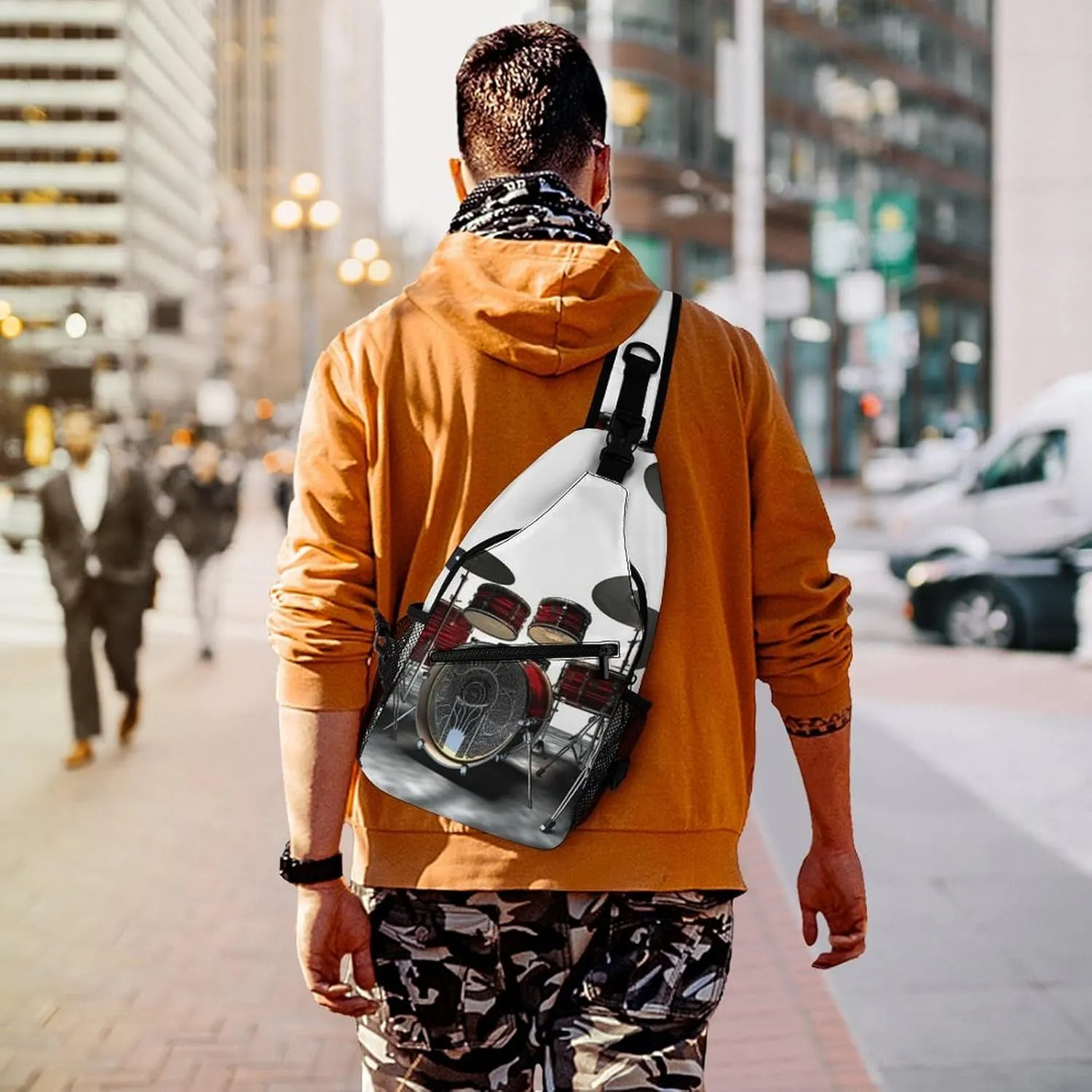 Small Sling Chest Bag Crossbody Bag for Men Women,Cool Drum Set Lightweight Gym Daypack for Travel Cycling Hiking