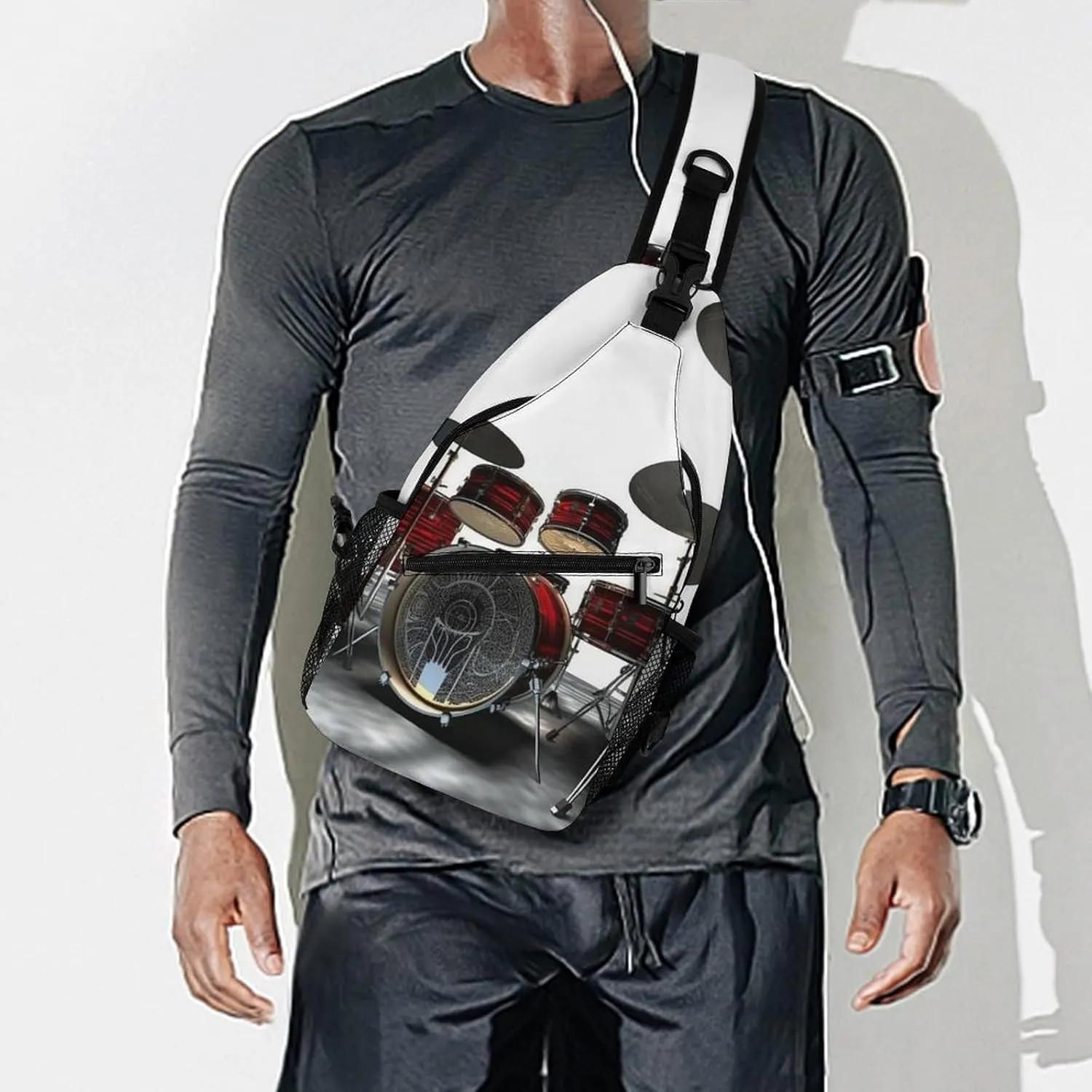 Small Sling Chest Bag Crossbody Bag for Men Women,Cool Drum Set Lightweight Gym Daypack for Travel Cycling Hiking