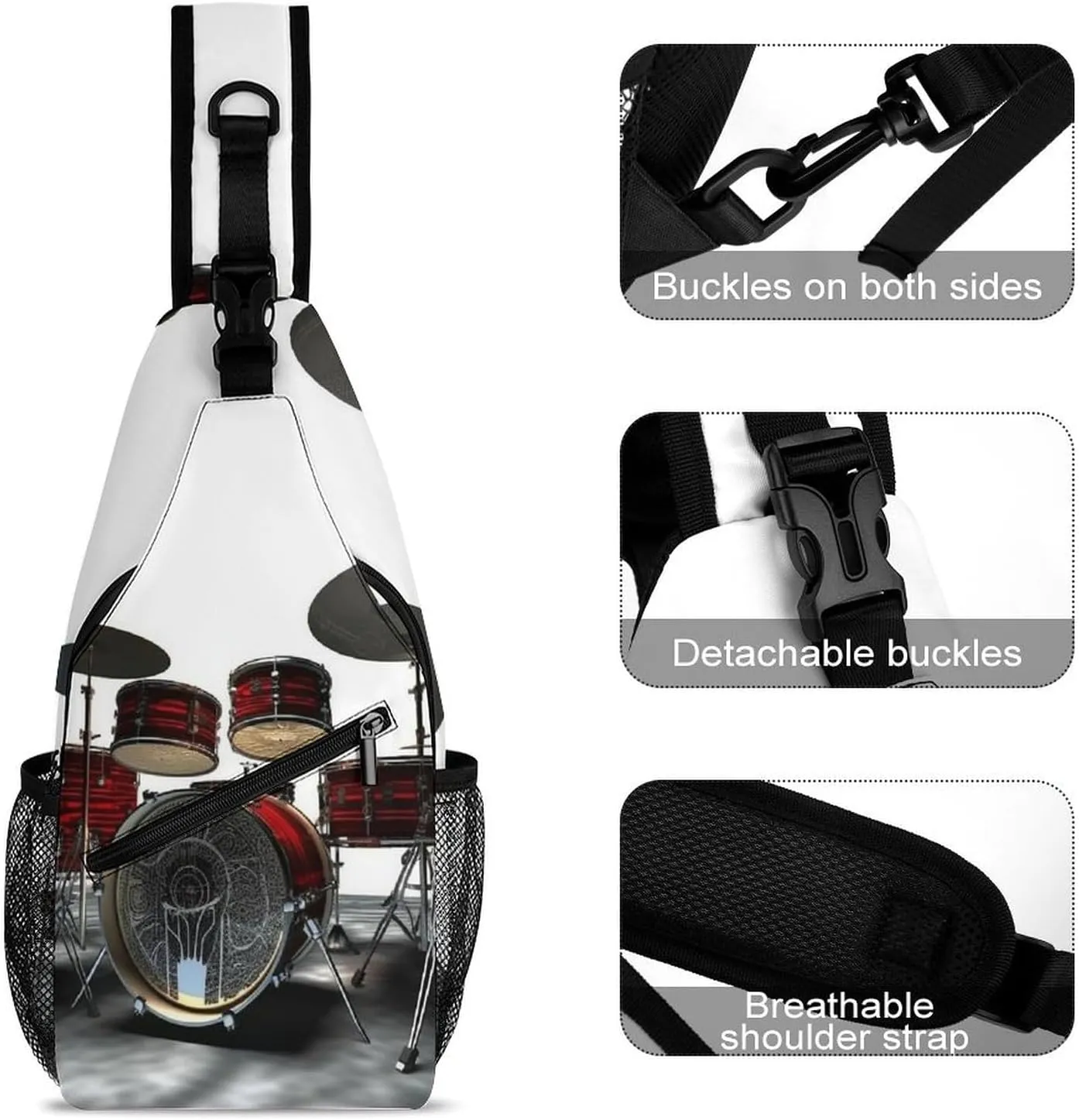 Small Sling Chest Bag Crossbody Bag for Men Women,Cool Drum Set Lightweight Gym Daypack for Travel Cycling Hiking