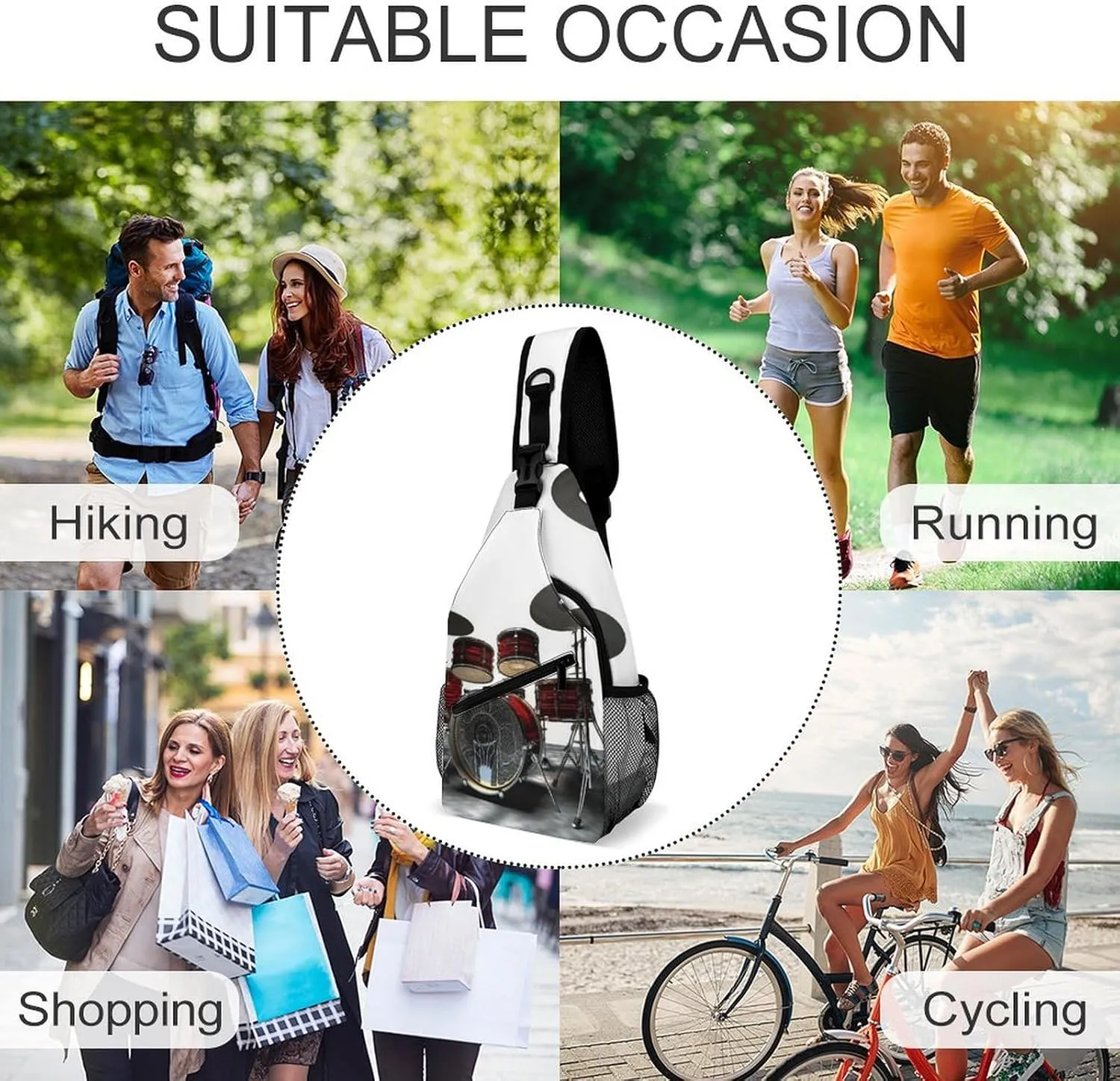 Small Sling Chest Bag Crossbody Bag for Men Women,Cool Drum Set Lightweight Gym Daypack for Travel Cycling Hiking