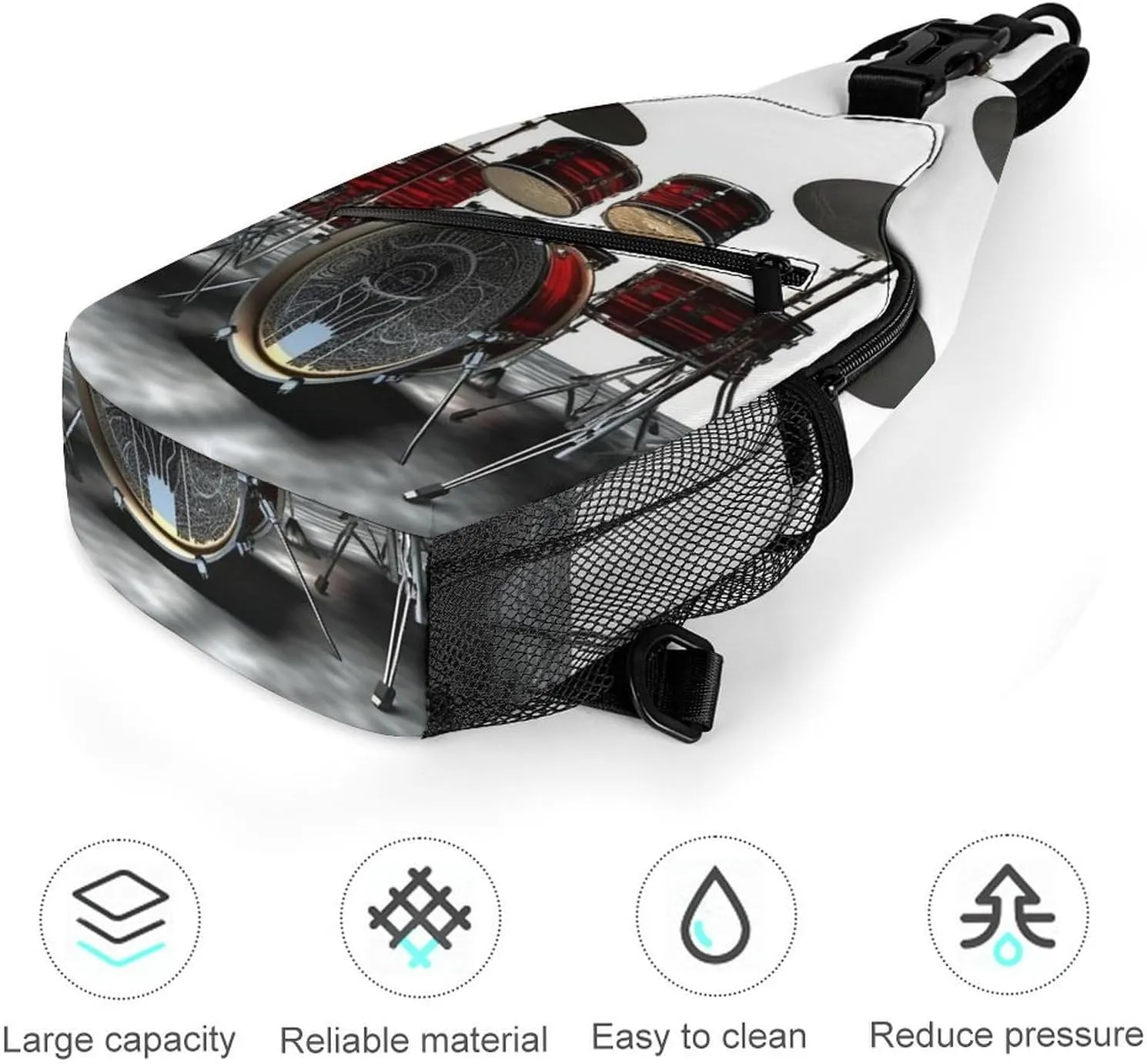 Small Sling Chest Bag Crossbody Bag for Men Women,Cool Drum Set Lightweight Gym Daypack for Travel Cycling Hiking
