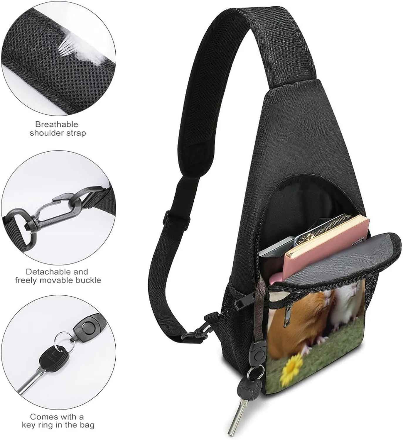 Small Sling Chest Bag Crossbody Bag for Men Women,Cute Guinea Pig Lightweight Gym Daypack for Travel Cycling Hiking