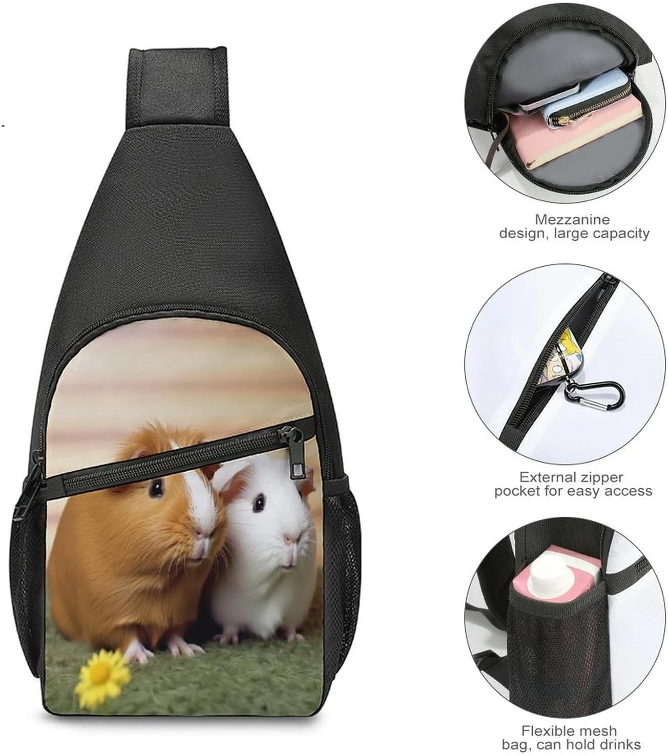 Small Sling Chest Bag Crossbody Bag for Men Women,Cute Guinea Pig Lightweight Gym Daypack for Travel Cycling Hiking