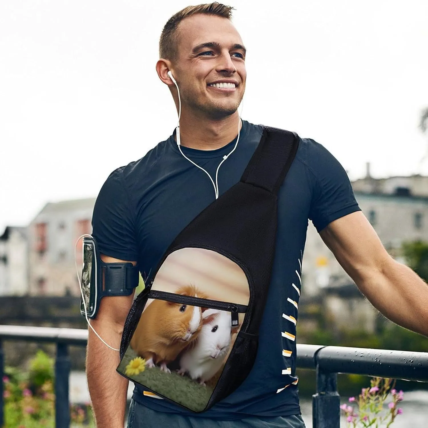 Small Sling Chest Bag Crossbody Bag for Men Women,Cute Guinea Pig Lightweight Gym Daypack for Travel Cycling Hiking