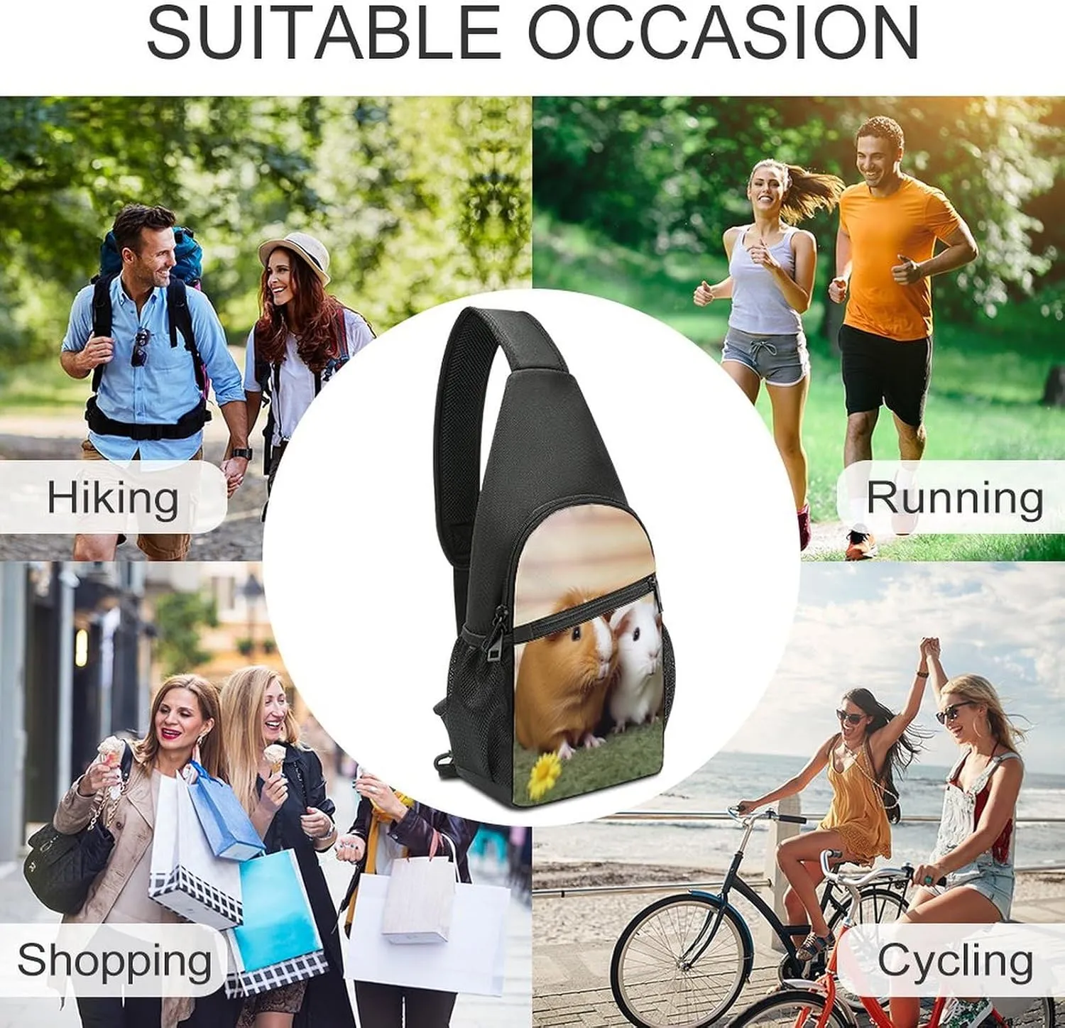 Small Sling Chest Bag Crossbody Bag for Men Women,Cute Guinea Pig Lightweight Gym Daypack for Travel Cycling Hiking