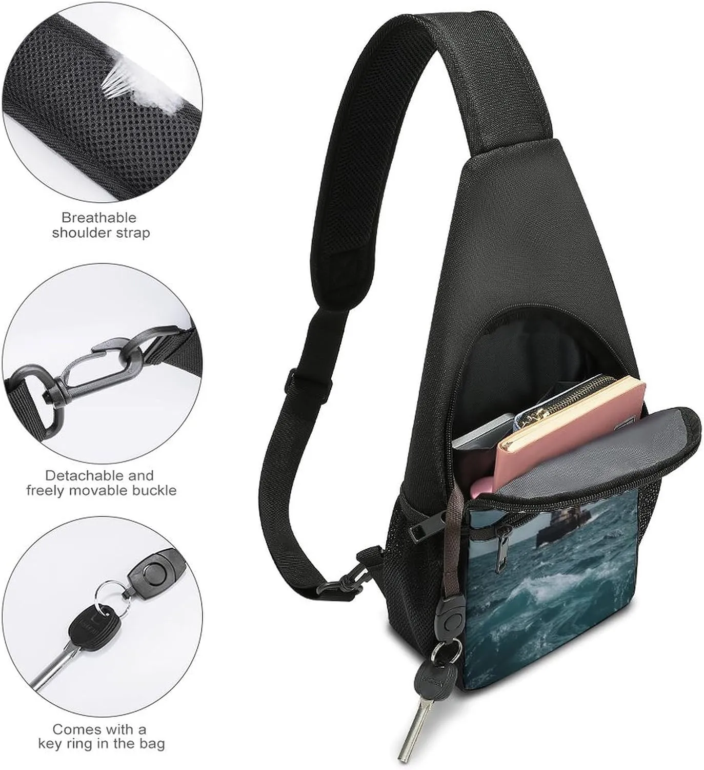 Small Sling Chest Bag Crossbody Bag for Men Women,Lighthouse Ocean Lightweight Gym Daypack for Travel Cycling Hiking