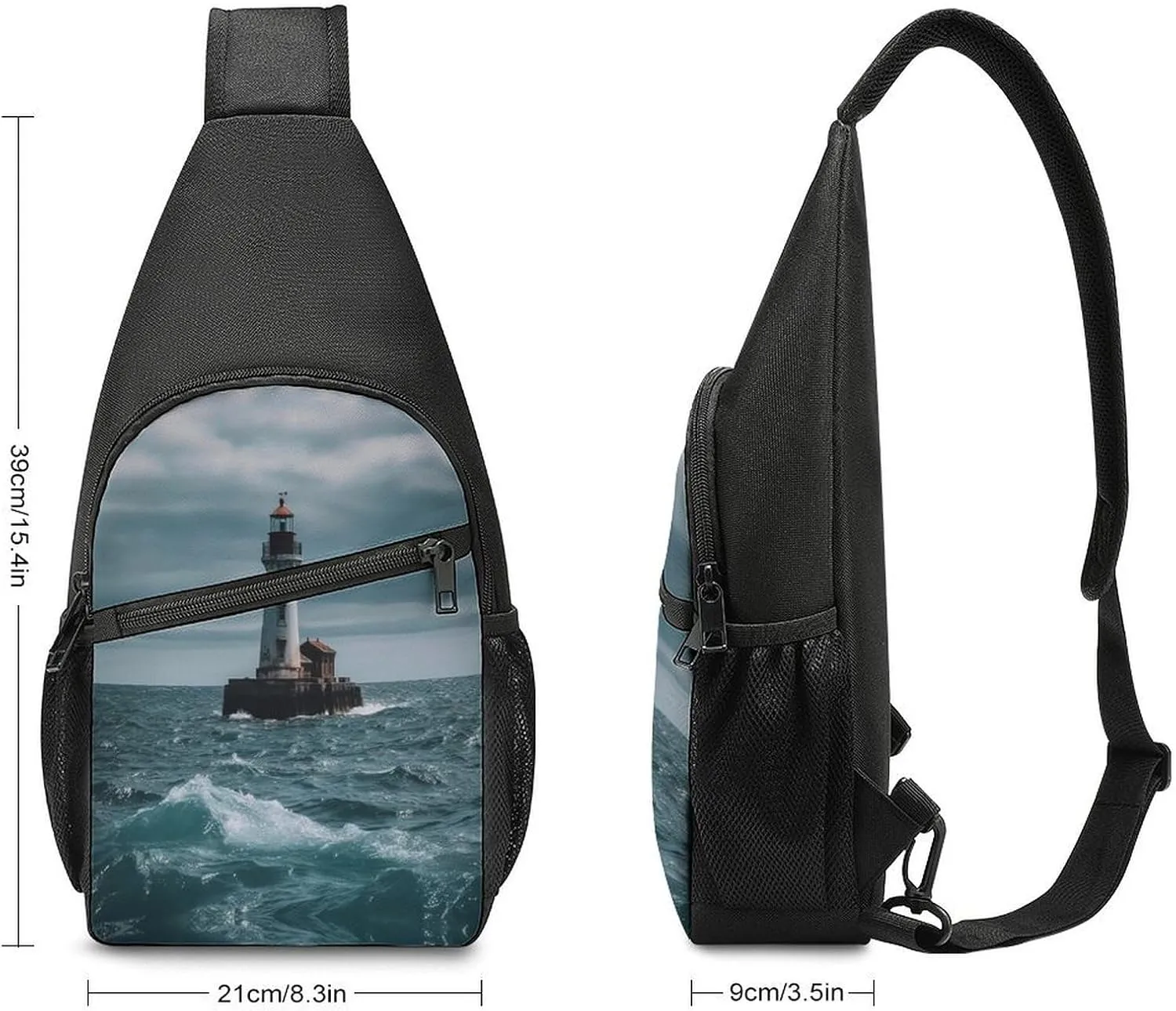 Small Sling Chest Bag Crossbody Bag for Men Women,Lighthouse Ocean Lightweight Gym Daypack for Travel Cycling Hiking