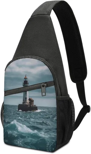 Small Sling Chest Bag Crossbody Bag for Men Women,Lighthouse Ocean Lightweight Gym Daypack for Travel Cycling Hiking