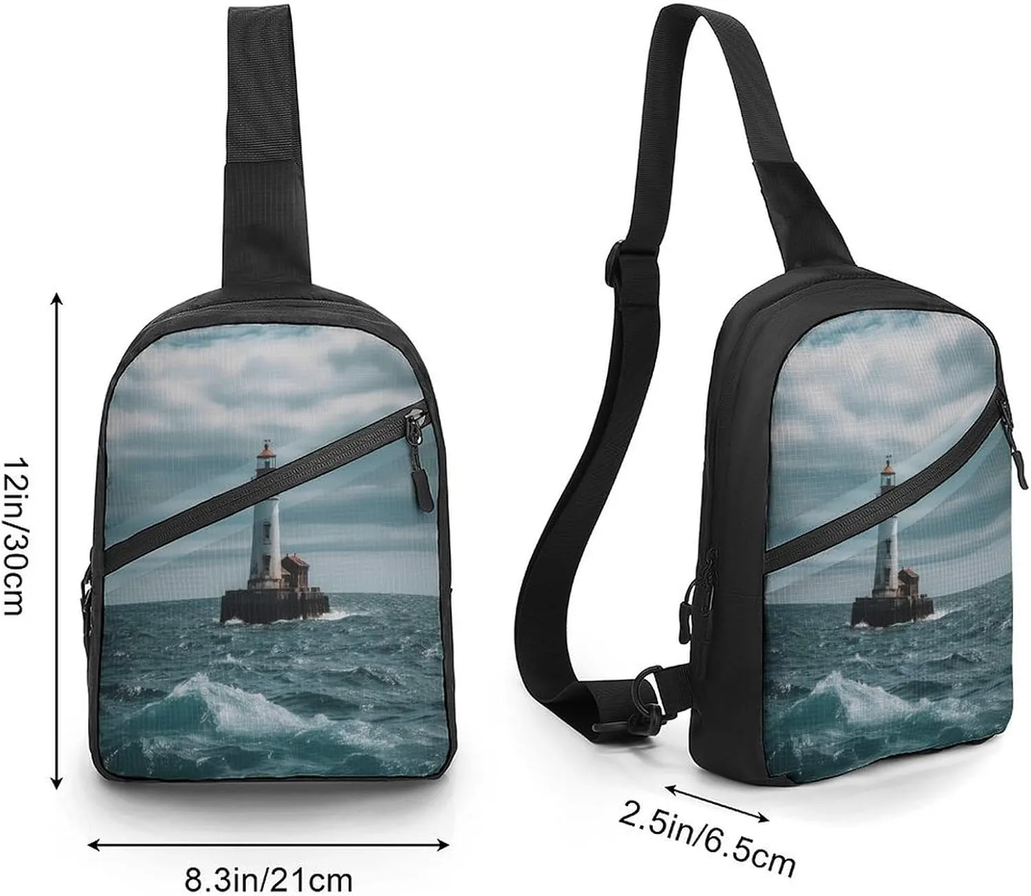 Small Sling Chest Bag Crossbody Bag for Men Women,Lighthouse Ocean Lightweight Gym Daypack for Travel Cycling Hiking