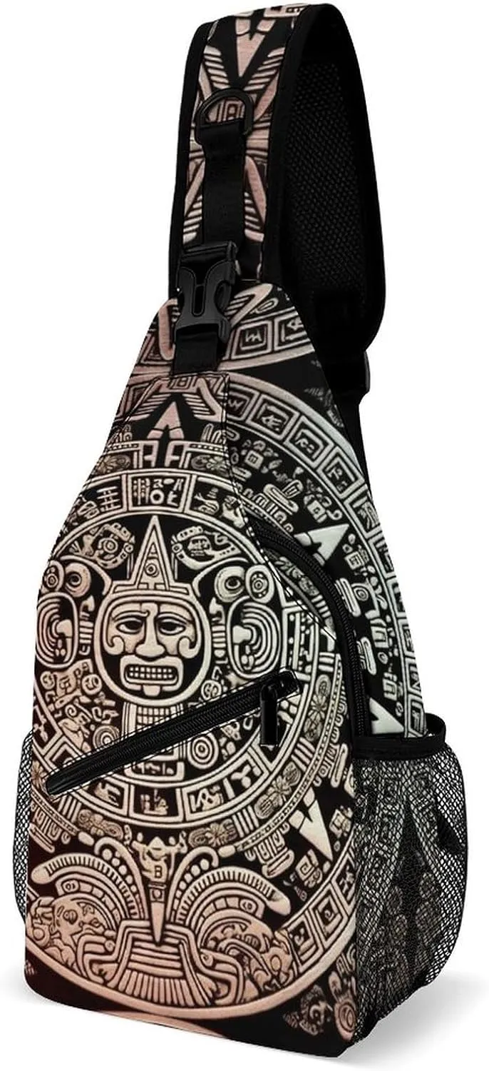 Small Sling Chest Bag Crossbody Bag for Men Women,Mayan Calendar End Of The World Lightweight Gym Daypack for Travel Cycling Hiking