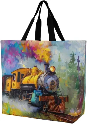 Smoke Steam Train Painting Large Tote Bag for Women Shoulder HandBag Shopping Purse for Travel Work Gym
