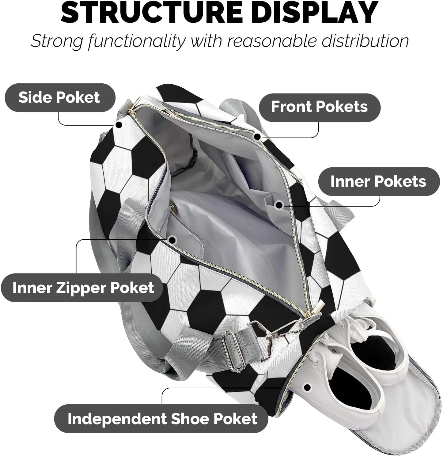 Soccer Ball Pattern Personalized Duffel Bags Customized Multi-Function Travel Bag Gym Sports Bag Dance Ballet Overnight Carry On Weekend Bag