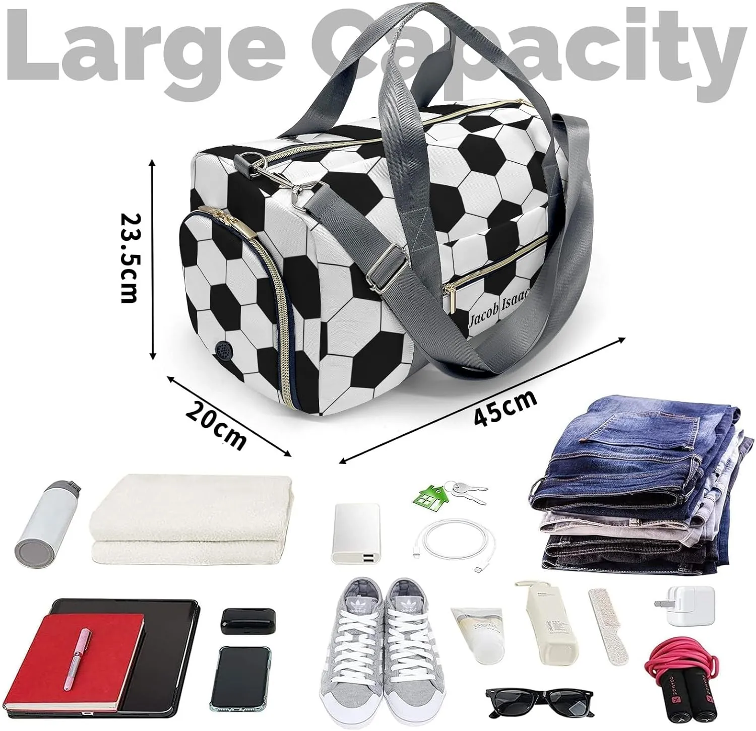 Soccer Ball Pattern Personalized Duffel Bags Customized Multi-Function Travel Bag Gym Sports Bag Dance Ballet Overnight Carry On Weekend Bag
