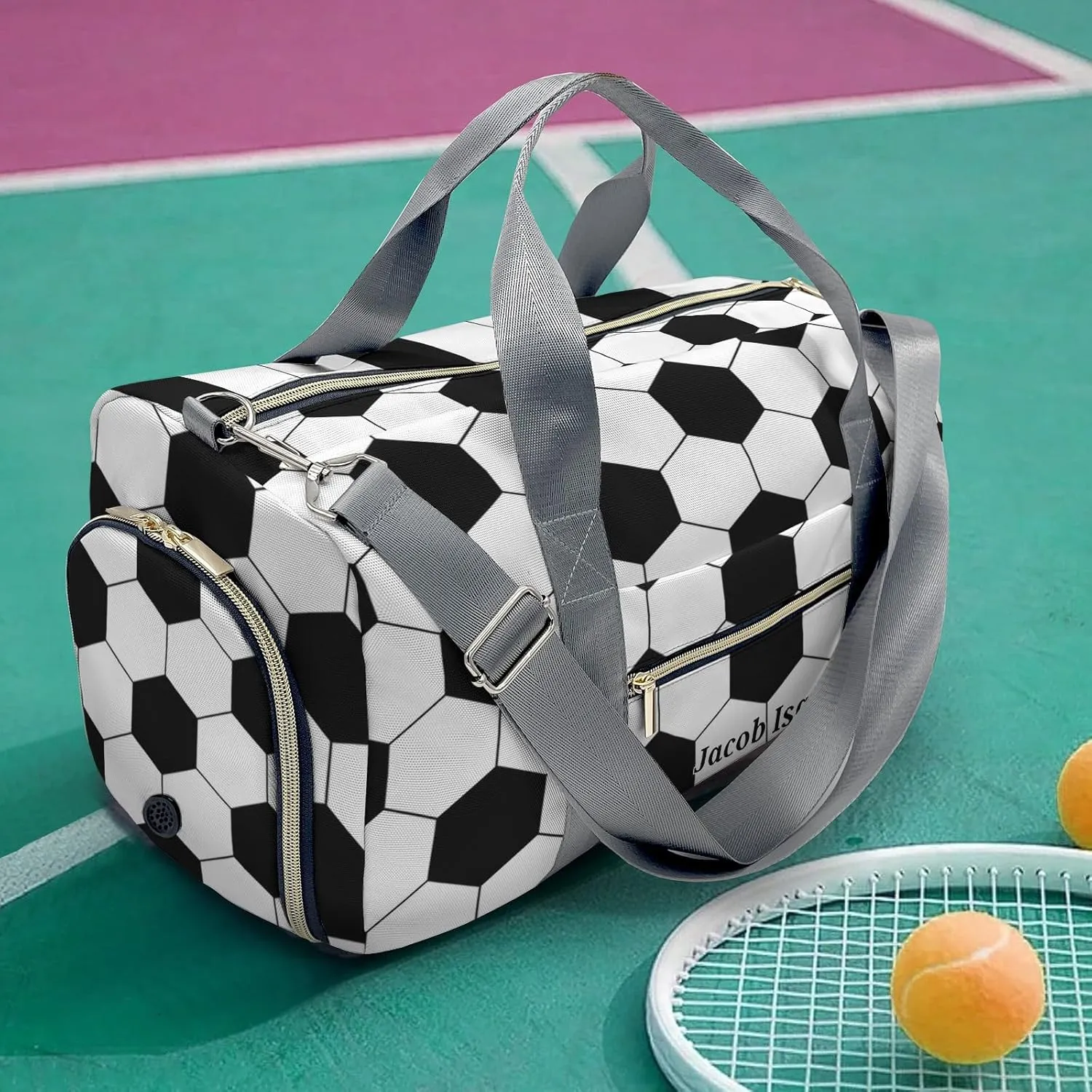 Soccer Ball Pattern Personalized Duffel Bags Customized Multi-Function Travel Bag Gym Sports Bag Dance Ballet Overnight Carry On Weekend Bag