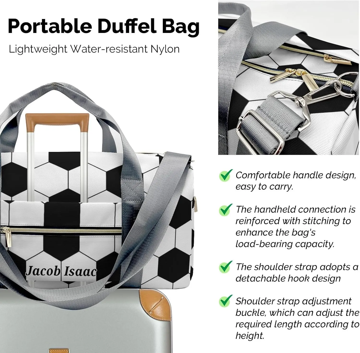 Soccer Ball Pattern Personalized Duffel Bags Customized Multi-Function Travel Bag Gym Sports Bag Dance Ballet Overnight Carry On Weekend Bag